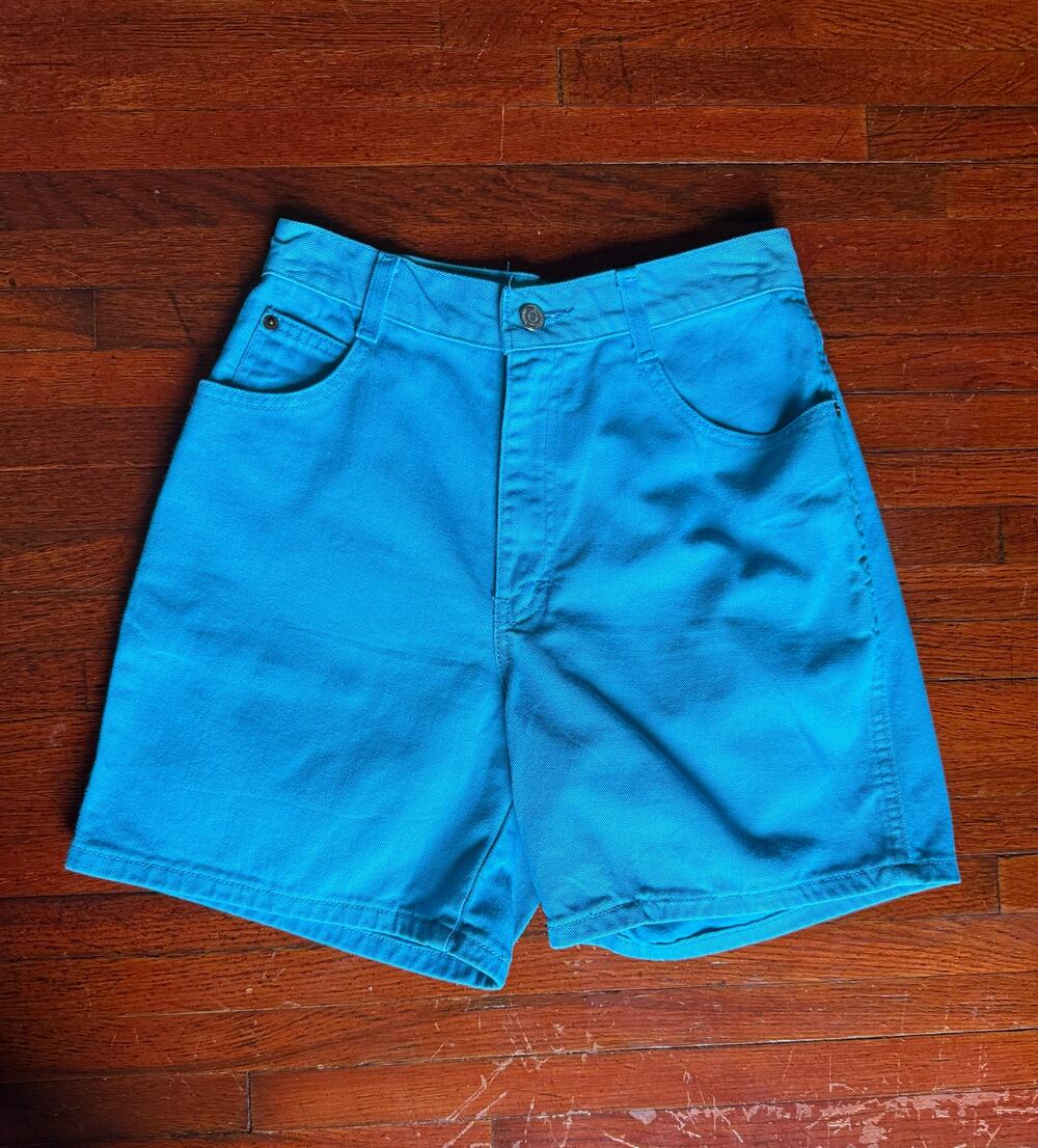 Vintage 80’s Gitano Jeans Bright Cerulean Blue High Waisted Shorts XS Small Cute